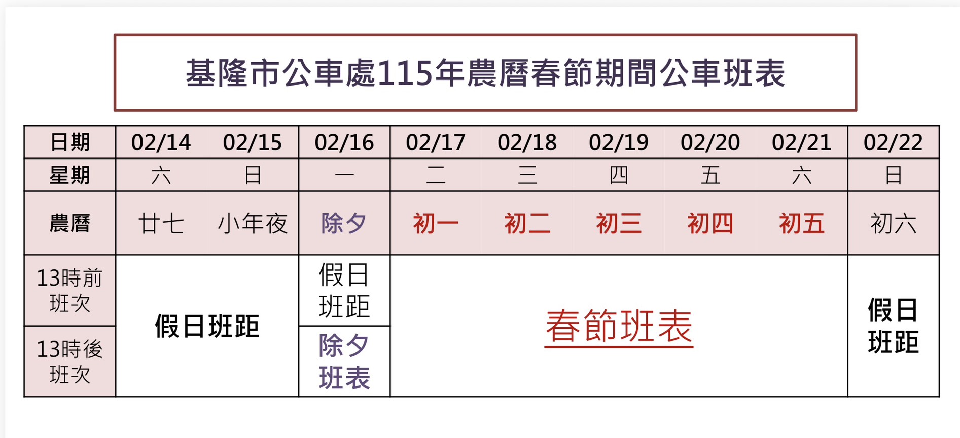 2026春節基隆公車