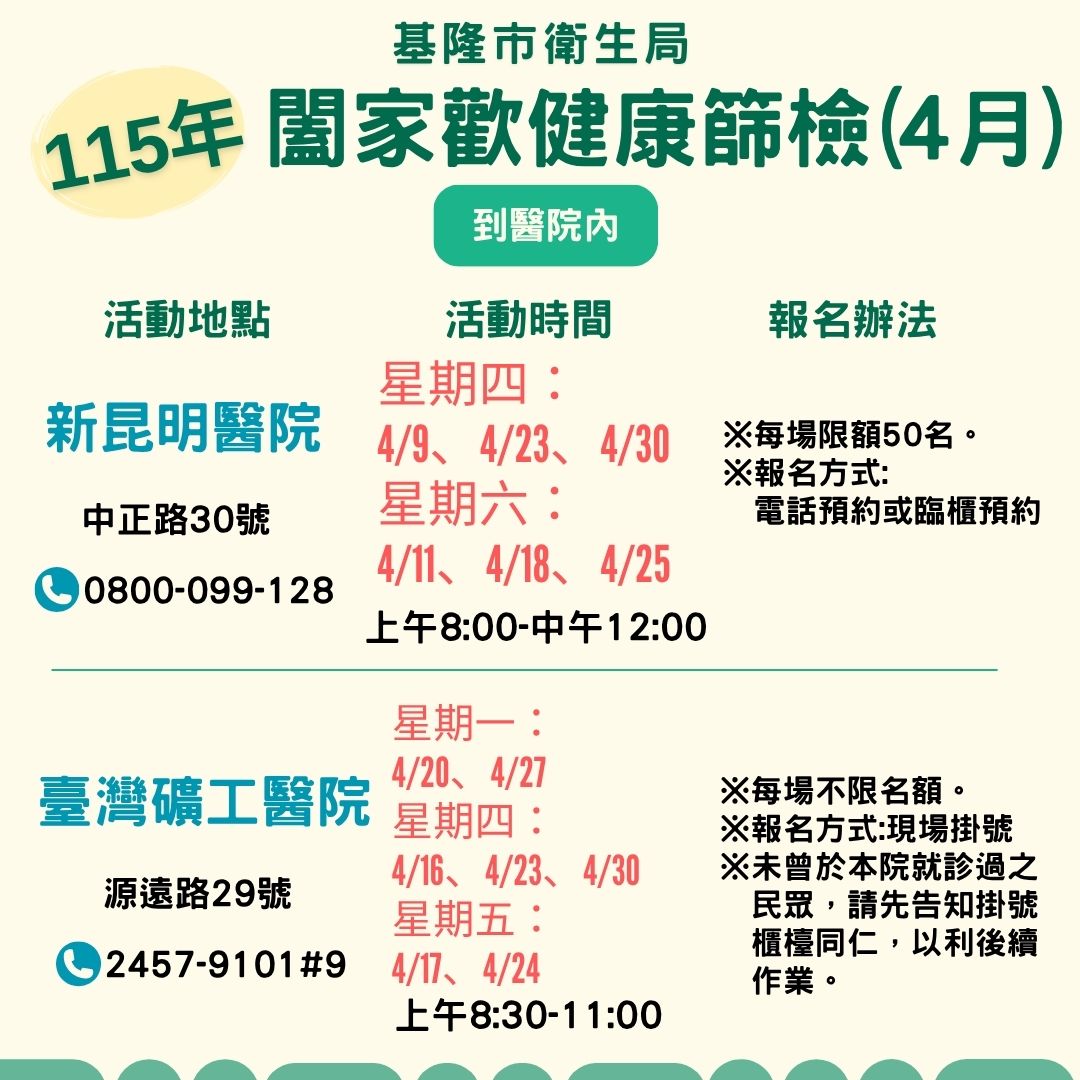 115年基隆闔家歡健康篩檢